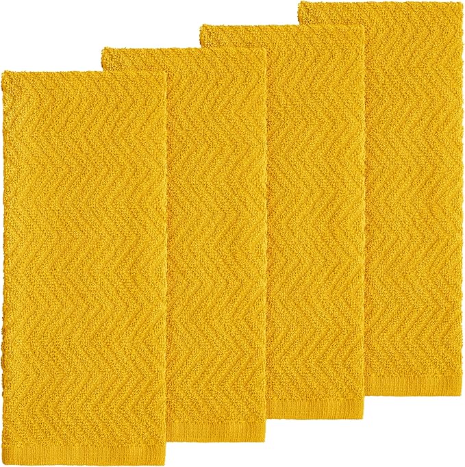 DecorRack 100% Cotton Kitchen Towels, 15" x 25" Absorbent Dish Towels [Premium Quality 400 GSM] Yellow (Pack of 4)
