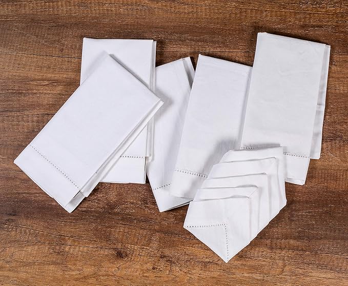 Lightnpro Decorative Cloth Dinner Napkins with Hemstitched, Wedding, Cocktail & Party Napkins, Mitered Corners, Machine Washable, 12 Elegant Table Napkins for Special Occasions - 18x18 Inch White
