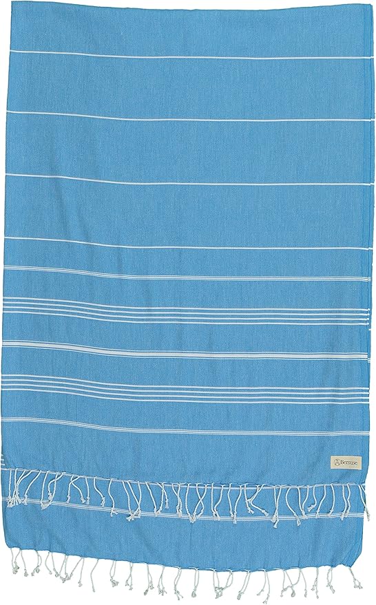 Bersuse Towels Anatolia XL Beach Blanket Throw Blanket Turkish Towel 100% Cotton Extra-Large Quick-Dry Lightweight Premium Peshtemal Towel - 61x82 Inches, Ocean Blue