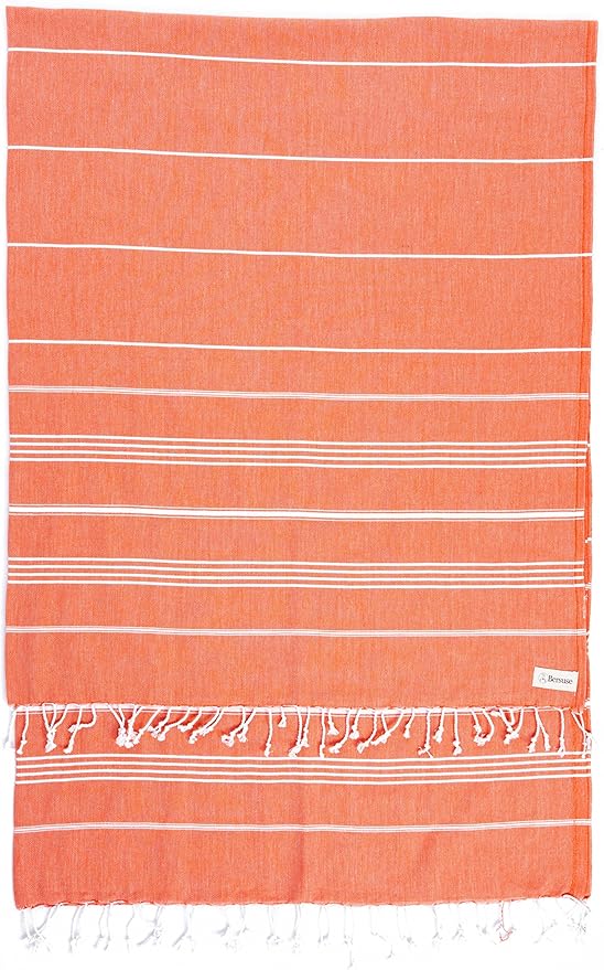 Bersuse Towels Anatolia XL Beach Blanket Throw Blanket Turkish Towel 100% Cotton Extra-Large Quick-Dry Lightweight Premium Peshtemal Towel - 61x82 Inches, Dark Orange