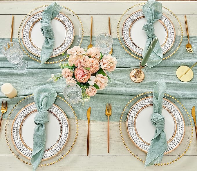 Dinner Cloth Napkins 10 Pack,Green Cloth Napkin,Gauze Napkins 100% Natural Cotton,Washable Gauze Napkins Great for Weddings Decorative,Parties,Everyday Use,40 * 40cm (16 * 16inches),Light Green