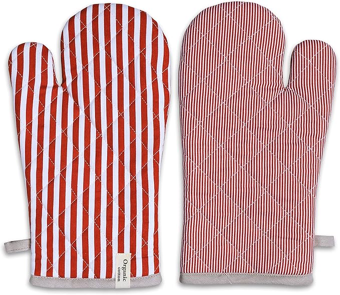 AMOUR INFINI Cotton Oven Mitts Set of 1 with Hanging Loop Non-Slip, Heat Resistant, Reusable Oven Mitt for Baking Cooking Kitchen Easter Oven Gloves (Rust)
