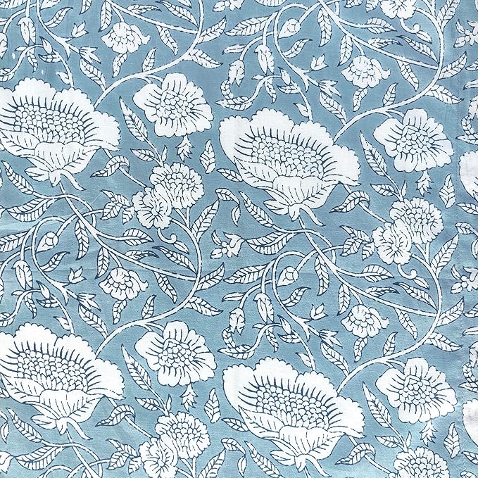 Soft Cotton Napkins 18x18 inches - Washable Thin Cloth Dinner Napkins Set of 6 - Everyday Use or Dinner Party and Events - Greyish Blue Floral Lightweight Indian Block Print Soft Fabric by Craftbot