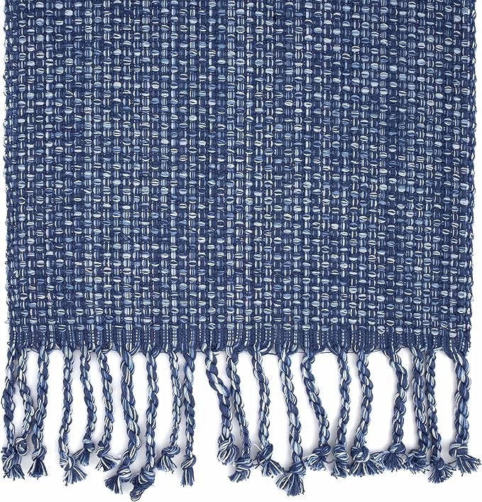 100% Cotton Table Runner for Dining Room Tables Rectangle Two Tone Woven Fabric 72" x 13" Soft Durable Table Runner, Dark Blue - (Pack of 1)