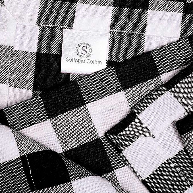 Cloth Napkin 100% Cotton 18Inch x 18Inch Decorative Gingham Buffalo Check Plaid Washable Napkins Table Napkin for Dining, Kitchen, Parties & Camping - Black White (Set of 4)