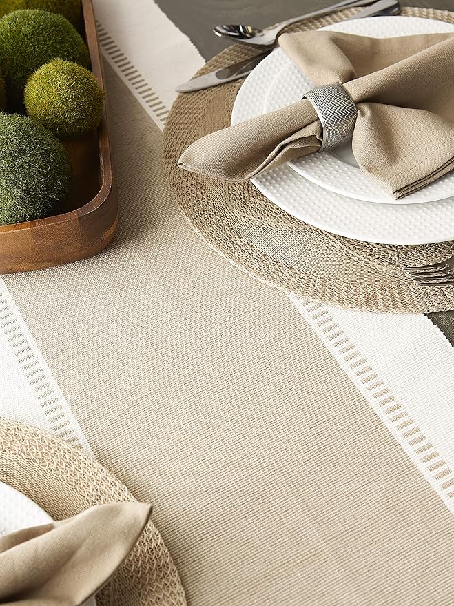 DII Dobby Stripe Woven Table Runner, 13x72 (13x77.5, Fringe Included), Stone
