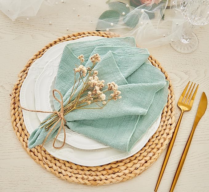 Dinner Cloth Napkins 10 Pack,Green Cloth Napkin,Gauze Napkins 100% Natural Cotton,Washable Gauze Napkins Great for Weddings Decorative,Parties,Everyday Use,40 * 40cm (16 * 16inches),Light Green