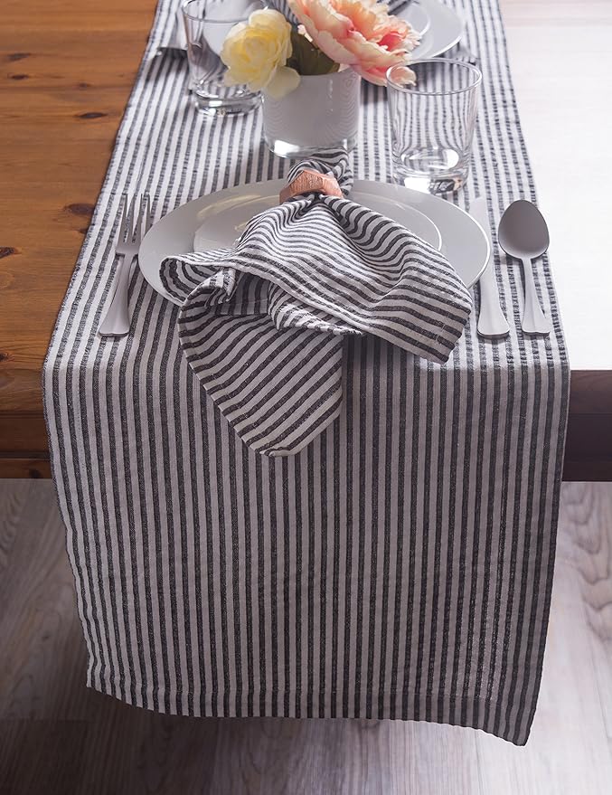 DII 100% Cotton Seersucker Striped Tabletop Collection, Gray, Table Runner, 14x72, 1 Piece