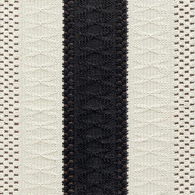 ZeeMart Macrame Style Bicolor Stitching Table Runner, 12 x 108 Inch Black/Ivory, Boho Black Table Runners 108 Inches Long, Farmhouse Woven Home Decor