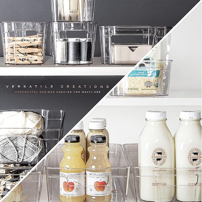 BINO | Stackable Storage Bins, Large - 2 Pack | THE STACKER COLLECTION | Clear Plastic Storage Bins | Built-In Handles | BPA-Free | Containers for Organizing Kitchen Pantry | Multi-Use Organizer Bins