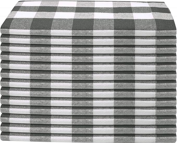 Napkin 100% Cotton 18 Inch x 18 Inch Dinner Napkins, Gingham Buffalo Check Plaid Decorative Washable Cloth Napkin Set of 12 for Dining, Buffet Parties & Camping - Grey White