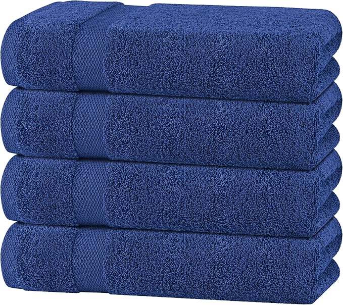 White Classic Navy Blue Bath Towels 27x54 Inch, Cotton Towel Set for Bathroom, Hotel, Gym, Spa, Soft Extra Absorbent Quick Dry 4 Pack