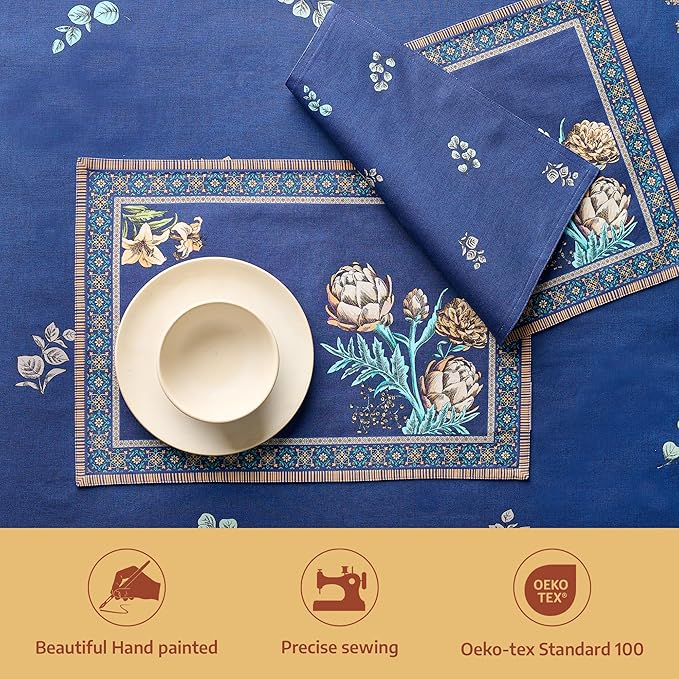 Maison d' Hermine Placemats 100% Combed Cotton Premium Set of 4 Decorative Washable Table Cloth Placemat, Dining, Buffet Parties & Wedding Use Artichoke (13 Inch x 19 Inch)