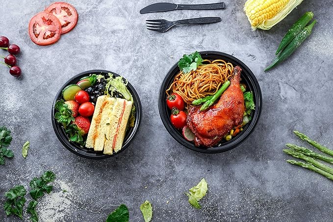 Glotoch 150 Pack of 16oz bulk meal prep containers with lids, Round commercial food storage, Professional to-go bowls for restaurants and catering, BPA-free and microwave, freezer and dishwasher safe