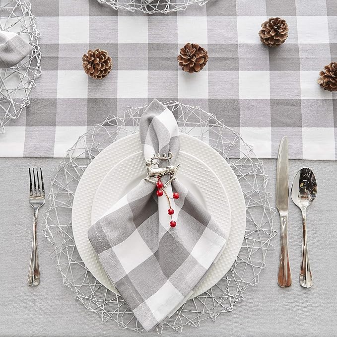 DII Buffalo Check Collection, Classic Farmhouse Cloth Napkin Set, 20x20, Gray & White, 6 Piece