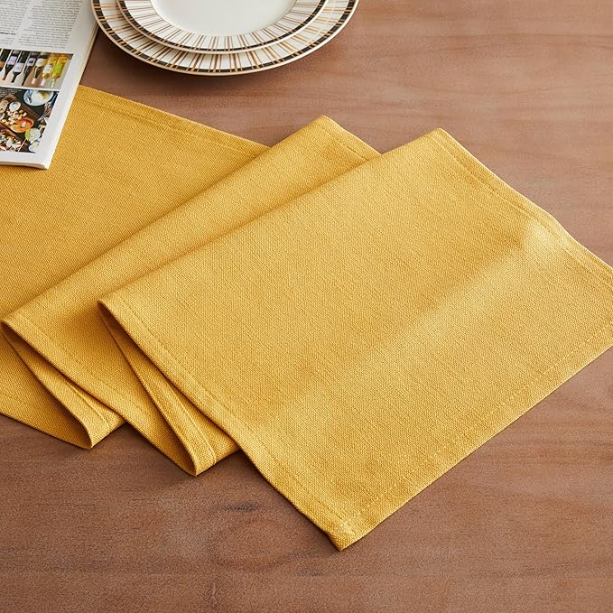 ZeeMart Rustic Cotton Linen Table Runner, 13x72 Inches Yellow, Farmhouse Style Yellow Table Runners 72 Inches Long, Washable Kitchen Dining Table Decoration for Home Party Decor