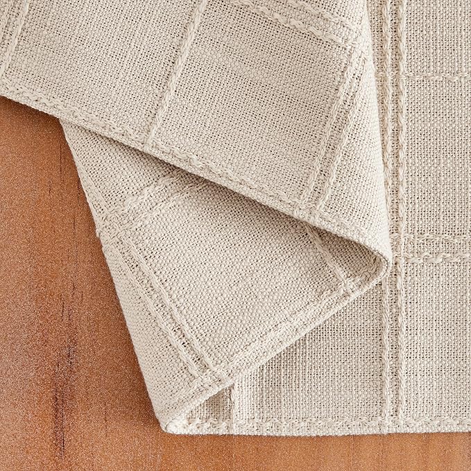 ZeeMart Linen Checked Placemats Set of 6, Plaid Embroidery Textured Table Mats, Double Layer Thick Farmhouse Rustic Place Mats for Kitchen Dining Table Home Decor, Beige 13x19 Inch