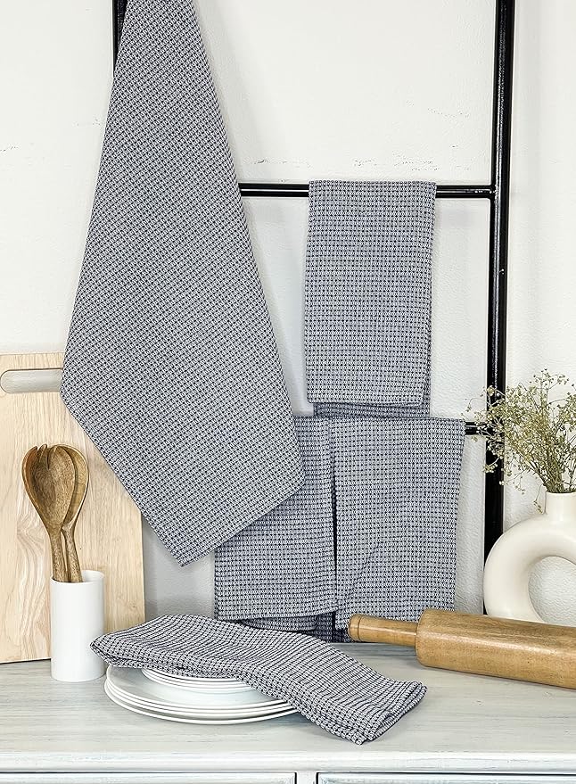 Chardin home Ecofriendly Upcycled Cotton Waffle Kitchen Towels Set, Navy Blue & White | 18x28 Inch Large Dish Cloths Set of 6 |Super Absorbent Reusable Ultra Soft Hand and countertop Tea Towels