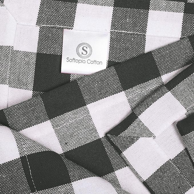 Napkins 100% Cotton Set of 4 Decorative Cloth Napkin Gingham Buffalo Check Plaid Washable Dinner Napkins for Holiday, Dinner, Wedding, Baby Shower & Dining - Grey White (18”X18”)