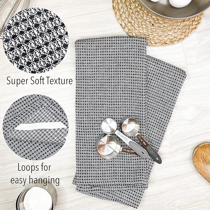 Chardin home Recycled Cotton Waffle Kitchen Towels Set, Black & White | 18x28 Inch Kitchen/Dish Cloths Set of 6 |Super Absorbent Reusable Hand and countertop Towels Ultra Soft Tea Towels