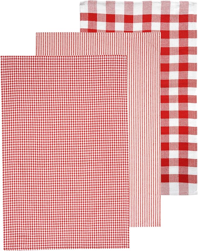Casa Platino 6PC Kitchen Towels Set, 18"x28", Summer Kitchen Towels, Cleaning Towel, Cotton Absorbent Kitchen Towel - Red