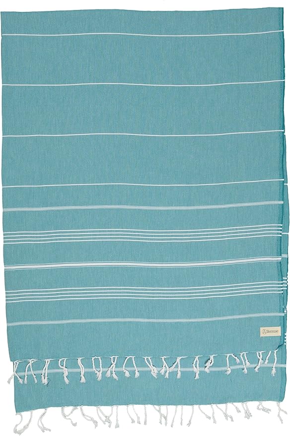 Bersuse Towels Anatolia XL Beach Blanket Throw Blanket Turkish Towel 100% Cotton Extra-Large Quick-Dry Lightweight Premium Peshtemal Towel - 61x82 Inches, Aqua (Set of 6)