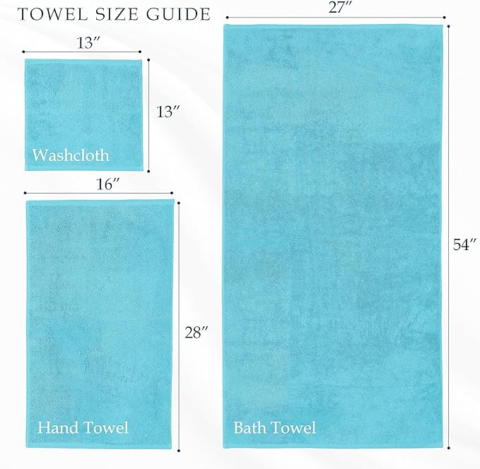 Mocassi Luxury 100% Turkish Cotton 2-Pack Bath Towel Set- Ultra Soft, Quick Dry Highly Absorbent 27 x 54 inch Premium Spa Hotel Quality 2PC Bath Towels - Luxurious Soft Bathroom Towels, Aqua