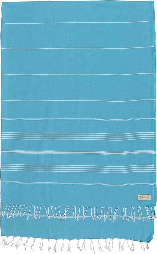 Bersuse Towels Anatolia XL Beach Blanket Throw Blanket Turkish Towel 100% Cotton Extra-Large Quick-Dry Lightweight Premium Peshtemal Towel - 61x82 Inches, Turquoise (Set of 3)