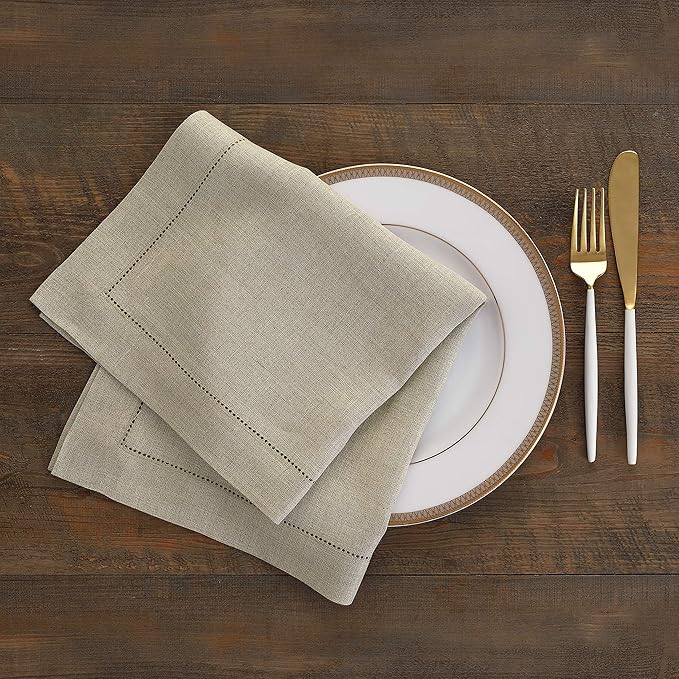 Solino Home Natural Linen Napkins Set of 4-100% Pure Linen Hemstitch Dinner Napkins 20 x 20 Inch for Spring, Summer, Mothers Day - Classic Hemstitch