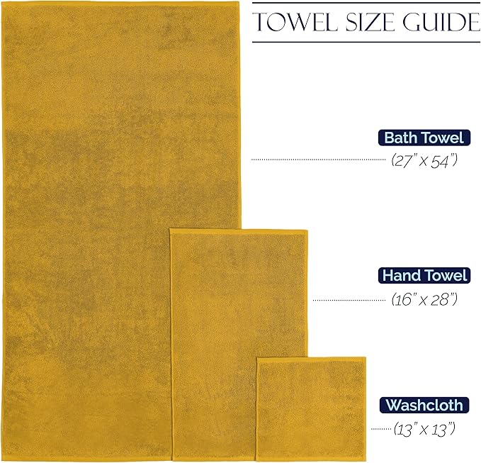 Elegant Comfort Premium Cotton 8-Piece Towel Set, Includes 4 Washcloths, 2 Hand Towels and 2 Bath Towels, 100% Turkish Cotton - Highly Absorbent and Super Soft Towels for Bathroom, Gold
