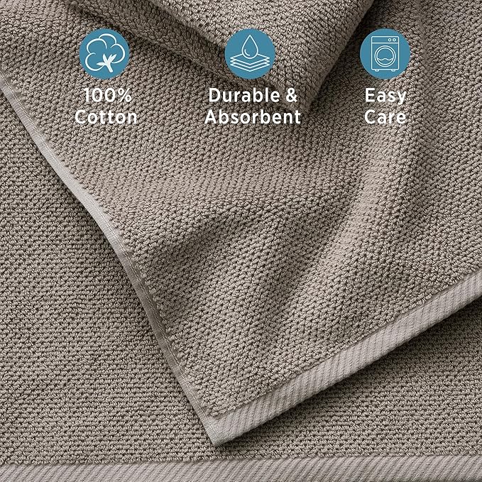 Welhome Franklin 100% Cotton Popcorn Textured Towel Set - 4 Pack Bath Towels, 600 GSM, Soft & Plush, Taupe