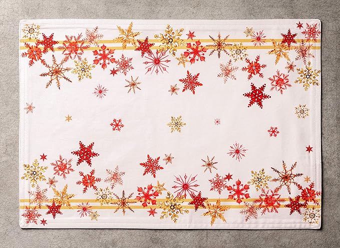 Maison d' Hermine Placemats Set of 4 100% Cotton Washable Cloth Place Mats, Reusable Table Mats for Thanksgiving Christmas Decorations Kitchen Dining Party Wedding Restaurant (Crystal Star, 13" x 19")