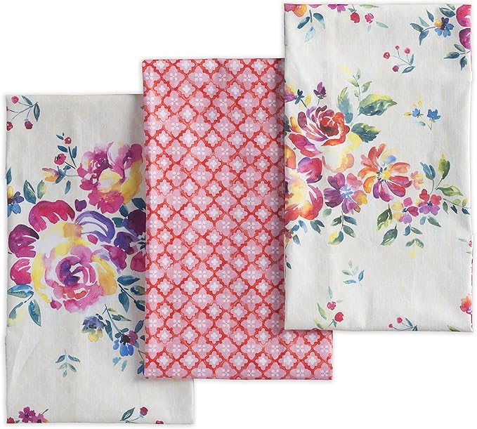 Maison d' Hermine Kitchen Towels Set of 3 100% Cotton 27.50" x 20" Reusable Cloth Tea Dish Towels Absorbent with Hanging Loop for Kitchen Gifts for Mothers Day Spring/Summer (Rose Garden)