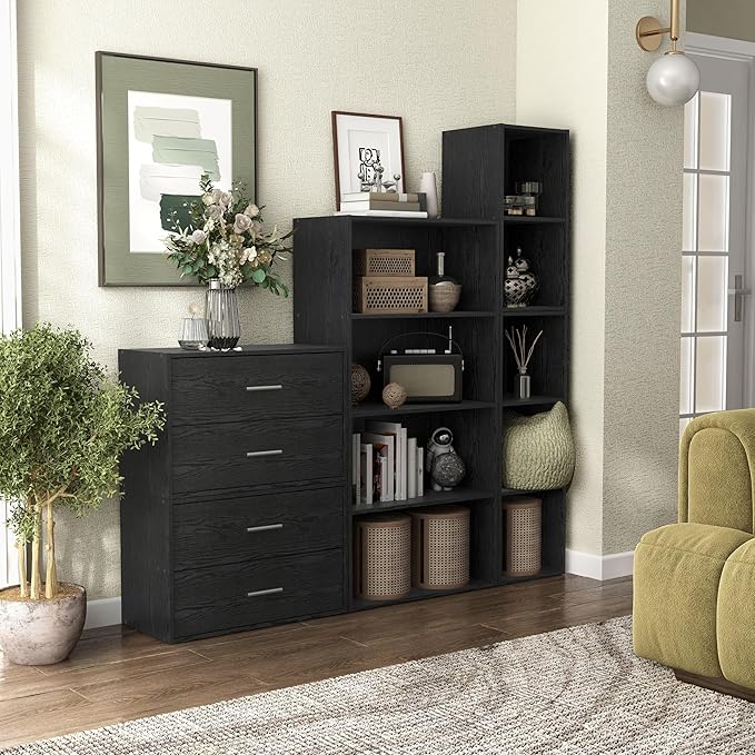 Homes: Inside + Out Apexa 2-Drawer Wooden Stackable Storage Drawers, Small Food Pantry Cabinet, Cajonera De Madera, Underbed Drawer Dorm Teen Room Decor & Bedroom, Home Office, Kitchen, Black