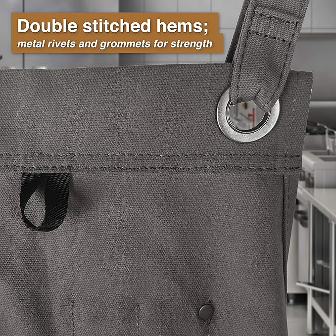 Hudson Durable Goods Deluxe Edition Waxed Canvas Tool Apron for Men and Women, Heavy Duty Work Apron with Pockets for Tools, Adjustable Crossback Straps - Grey
