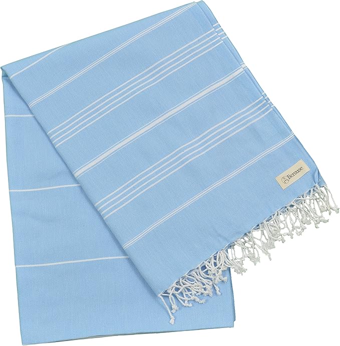 Bersuse Towels Anatolia XL Beach Blanket Throw Blanket Turkish Towel 100% Cotton Extra-Large Quick-Dry Lightweight Premium Peshtemal Towel - 61x82 Inches, Blue (Set of 6)