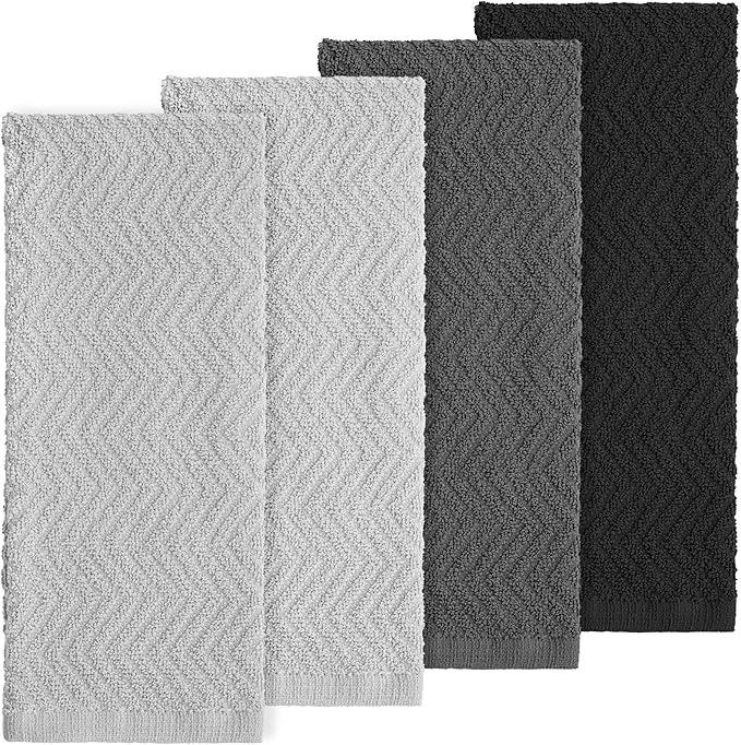 DecorRack 100% Cotton Kitchen Towels, 15" x 25" Absorbent Dish Towels [Premium Quality 400 GSM] Monotone Set (Pack of 4)