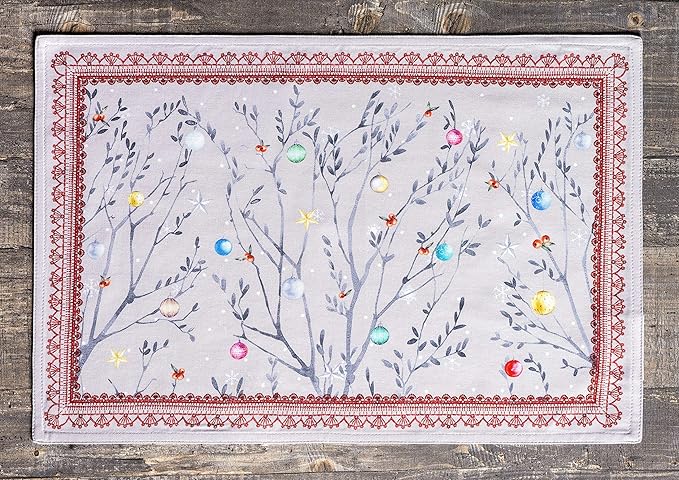 Maison d' Hermine Placemats Set of 4 100% Cotton Washable Cloth Place Mats, Reusable Table Mats for Thanksgiving Christmas Decorations Kitchen Dining Party Wedding (Fairy Christmas, 13" x 19")