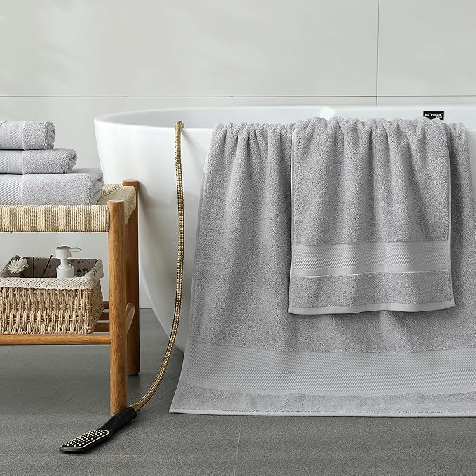 Simple&Opulence Premium 100% Cotton Towel Set 6 Piece，Soft Absorbent Towels for Bathroom,Hotel and Spa,2 Bath Towels 28"x55" 2 Hand Towels 16"x28" & 2 Washcloths 12"x12" (Light Grey)