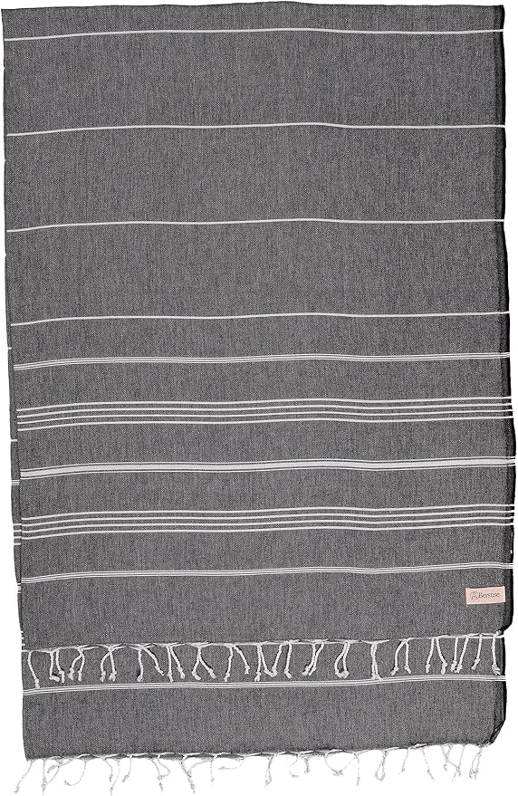 Bersuse Towels Anatolia XL Beach Blanket Throw Blanket Turkish Towel 100% Cotton Extra-Large Quick-Dry Lightweight Premium Peshtemal Towel - 61x82 Inches, Black (Set of 3)
