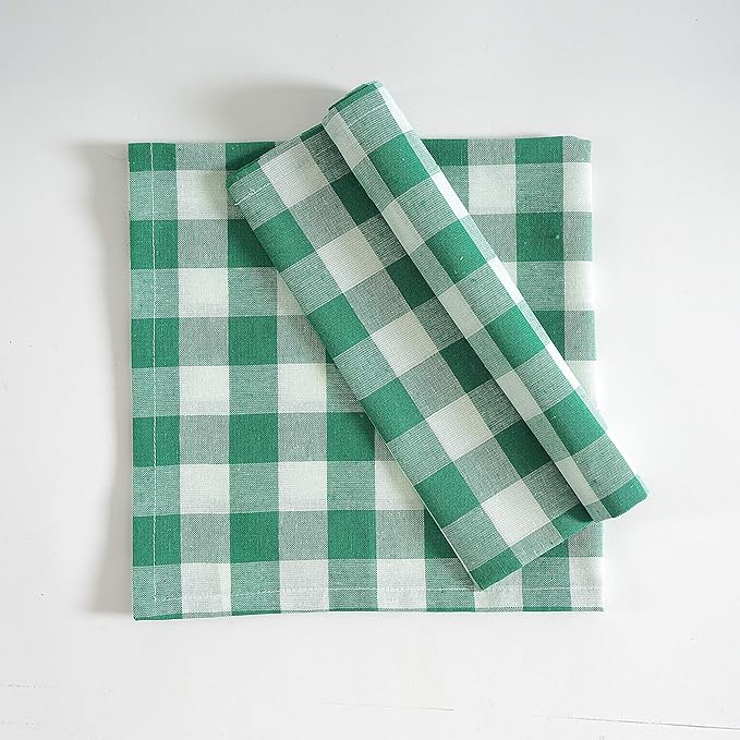 FINGERCRAFT Cloth Napkins, Everyday Use Premium Quality Cotton Buffalo Plaid, Set of 12, 20X20 Inch Napkins Cloth Mitered Corners, Soft, Durable for Home Restaurant Christmas Green White