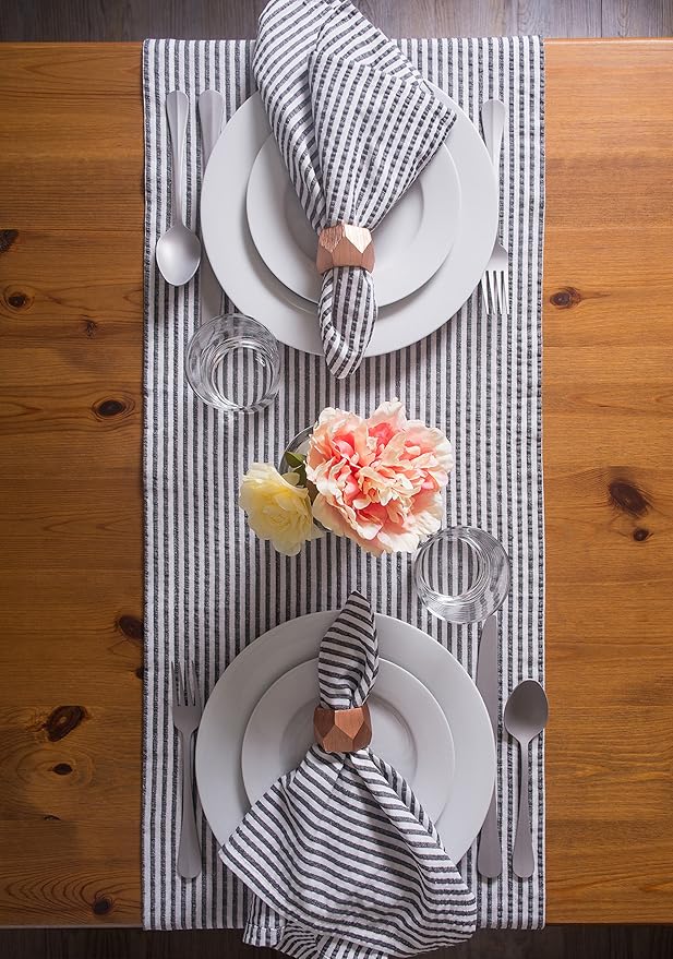 DII 100% Cotton Seersucker Striped Tabletop Collection, Gray, Table Runner, 14x108, 1 Piece