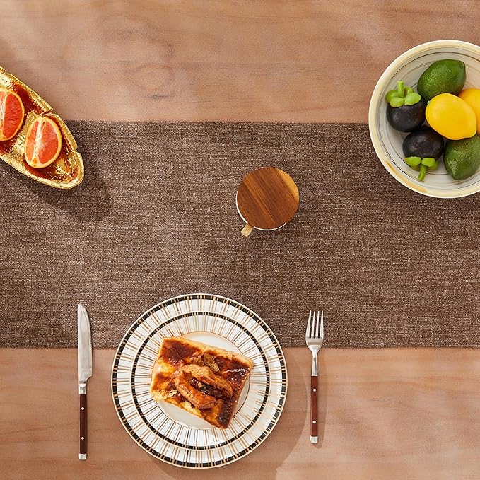 ZeeMart Rustic Cotton Linen Table Runner, 13x60 Inches Brown, Farmhouse Style Brown Table Runners 60 Inches Long, Washable Kitchen Dining Table Decoration for Home Party Decor