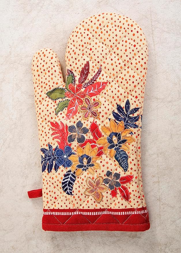Maison d' Hermine Oven Gloves 100% Cotton Oven Mitt 7" x 13" with Loop Heat Resistant BBQ Cooking Gloves for Thanksgiving Christmas Decorations Baking Handling Hot Pans (Pack of 1, Kalahari)