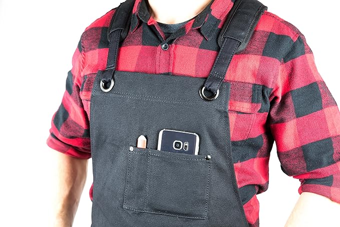 Hudson Durable Goods Deluxe Edition Waxed Canvas Tool Apron for Men and Women, Heavy Duty Work Apron with Front Pockets, Adjustable Padded Straps, Quick Release Buckle, Crossback - One Size, Black