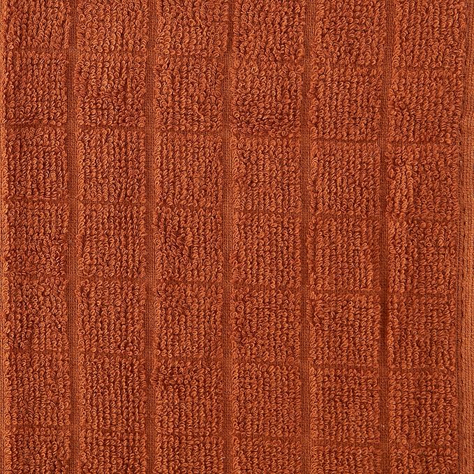 DII Basic Terry Collection Solid Windowpane Dishcloth Set, 12x12, Cinnamon, 6 Count