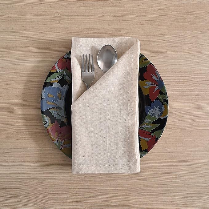FINGERCRAFT Dinner Cloth Napkin Cotton Linen Blend 12 Pack Natural Premium Quality, Mitred Corner for Every Day Use Pre Shrunk and Good Absorbency 20x20 inch Easter Color Ivory