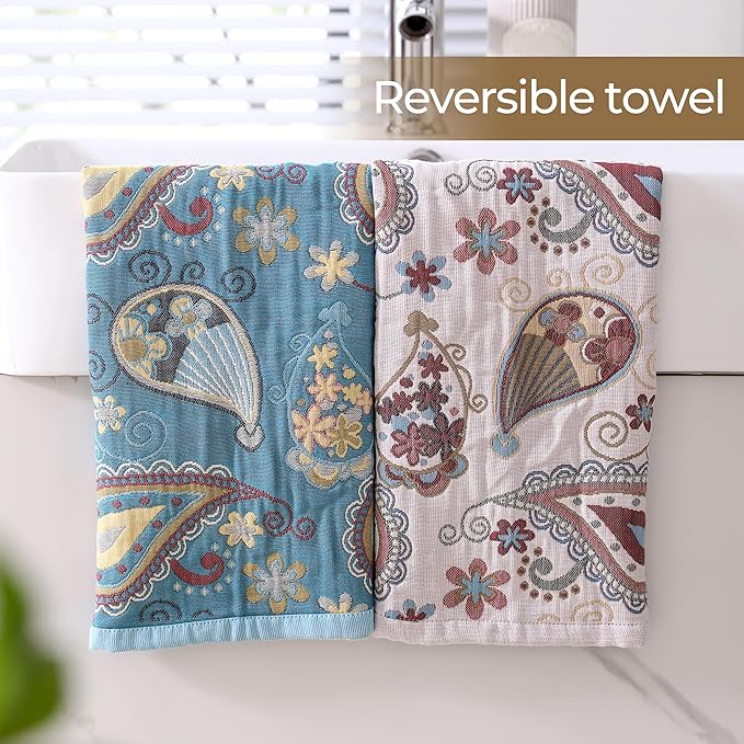 Kitchen Dish Towels for Drying 100% Cotton,Ultra Absorbent Quick Drying Thick Reusable Cleaning Decorative Tea Towels with Hanging Loop,Reversible Boho Pretty Hand Towels,Floral,4 Pack