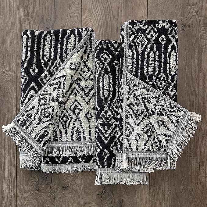 SKL Home Nador Jacquard Bath Towel, Black