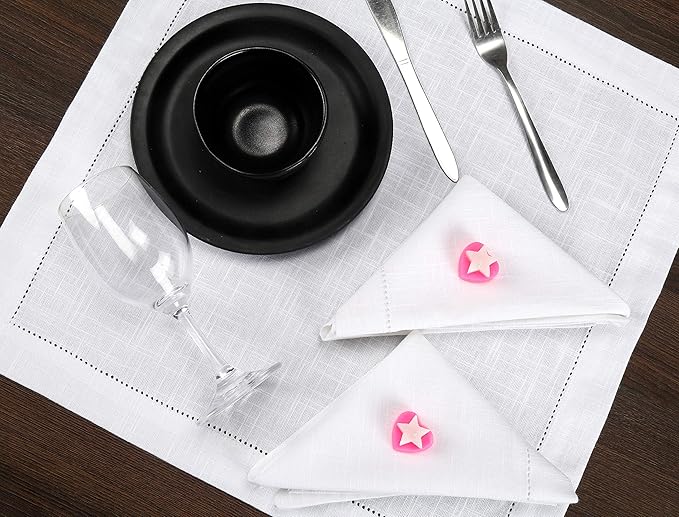 Lightnpro White Hemstitched Cotton Napkins Set of 6 – 18x18 Inch Dinner Cloth Napkins, Soft & Washable, Elegant Table Napkins for Dining, Wedding, Special Occasions & Everyday Use